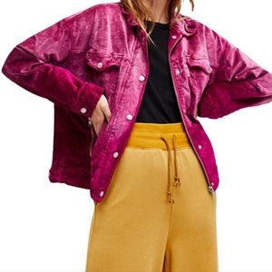 Free People Pink Velvet Trucker Jacket